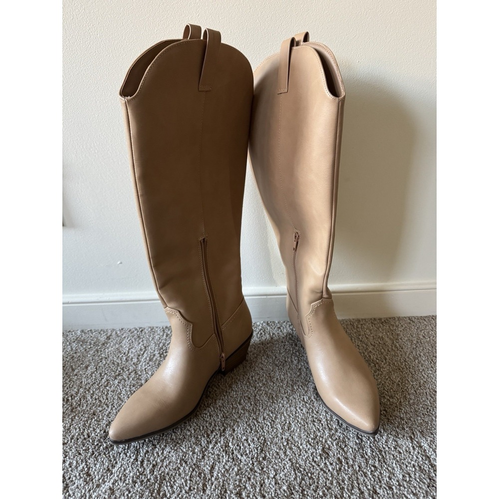 Universal Thread Tan Faux Leather Knee High Western Cowboy Boots Size 7.5